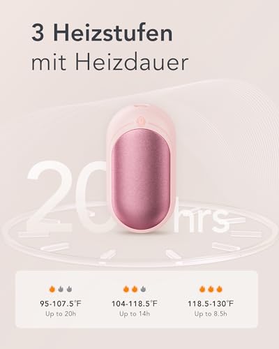 VEGER Handwärmer 2er-Pack 6000mAh, Taschenwärmer Wiederaufladbar mit 3 Stufen, Elektrische Hand Warmers, Handlich & Praktisch, ideal für Outdoors,Spaziergänge,Ski,zum Boulen und mehr im Winter(Rosa)