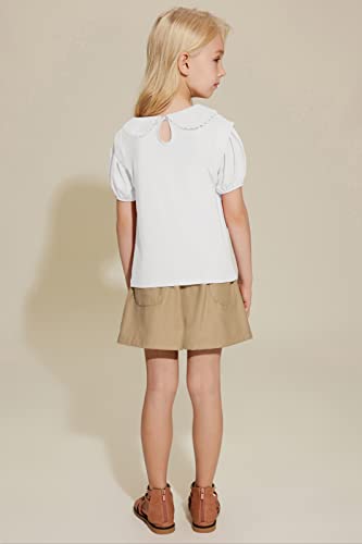 Danna Belle White School Girl Blouse Peter Pan Doll Collar Solid Color Blouse Tee #TOP3