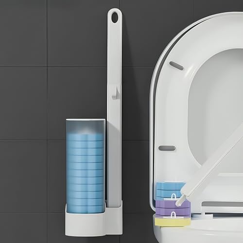 Image of CRIYALE Disposable Toilet Brush with 6pcs Sponge Refills, Wall Mounted Bracket Disposable Toilet Bowl Cleaner Wand, Toilet Cleaning System for Supreme Deep Cleaning and Hygienic Bathroom with Holder