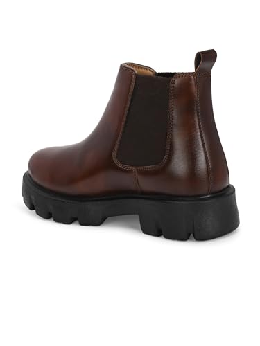 Image of HiREL'S Premium PU Chelsea Boots for Men, Black, Chunky Lug Sole, Arch Support, Slip-Resistance, Height Increasing