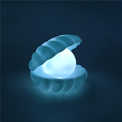 Shell perle veilleuse chevet veilleuse chambre lumière clamshell brume veilleuses streamer sirène fée coquille veilleuse pour décoration de cadeau de noël MODOAO (Bleu) Cover
