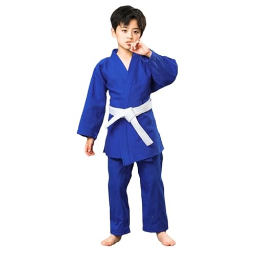Traje De Judo Trajes de Judo Gi tejido único for competición o entrenamiento, pantalón tipo kimono, blanco y azul con cinturón(Blue,90cm)