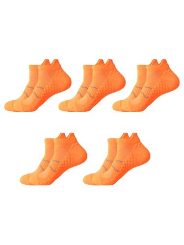 Mens Orange Ankle Socks 5 Pairs Athletic Running Socks Towel Bottom Shock Absorbing Breathable Low Cut Socks 8-13 - Main Image