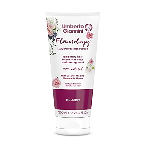 Umberto Giannini Flowerology Temporary Hair Colour Mask, Vegan & Cruelty Free Deep Conditioning Mask, 200ml (Mulberry)