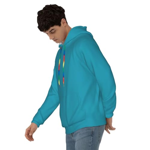 Mens Hoodie Pullover Casual Long Sleeve Drawstring Top Turquoisegreen Print Hooded Sweatshirt With Pocket3