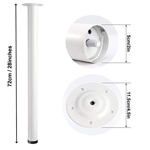 28-inch Adjustable Metal Table Legs, Suitable for Office Desks, Dining Tables & Chairs, Furniture, or 4-Piece Sets (28in, White)
