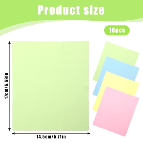 16Pcs Flute Cleaning Cloth, Microfiber Violin Cleaning Cloth Soft Instrument Cleaning Cloth for Guitar Flute Violin Piano Trumpet Sax Lenses Screen (Blue, Apricot, Green, Pink)
