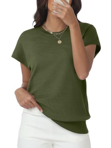 Image of Womens Tops Summer Sweaters Short Sleeve Shirts Dressy Casual Basic Casual Cap Sleeve Tops Beach Vacation Clothes