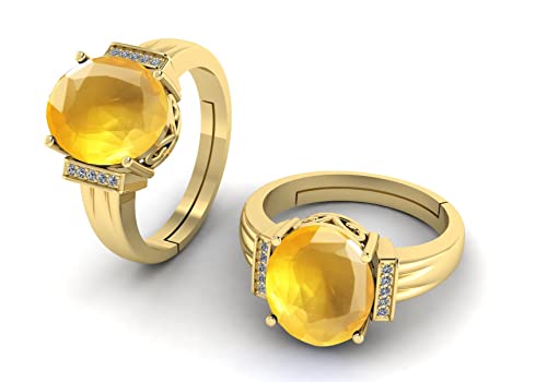 INDIA MADE Zaffiro giallo certificato 6,25 Ratti 5,50 carati placcato oro Rign per uomini e donne - B0BF5KWMYK, Argento, Zaffiro sintetico