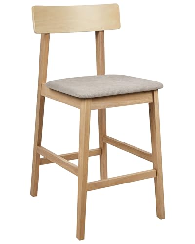 Beliani Lot de 2 Chaises de Bar Rembourré en Bois d'Hévéa Marron Clair Assise en Polyester Taupe Isanti