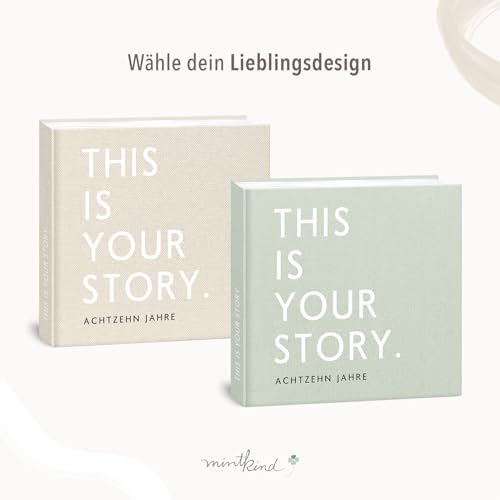 mintkind Erinnerungsbuch Baby bis 18 Jahre - Salbei Leinen, Geburtstagsbuch zum Eintragen, Geschenk zur Geburt für bleibende Erinnerungen