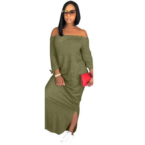 OLUOLIN Womens Causal Off Shoulder Solid Color T Shirt Dress Short Sleeve Tunic Dress