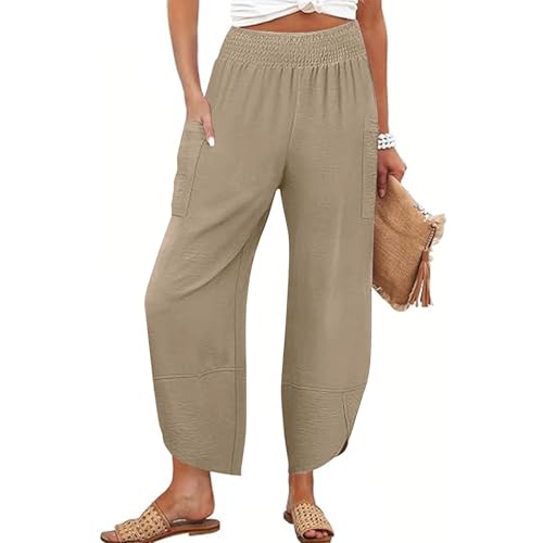 Wide Leg Palazzo Capri Pants for Women High Waisted Summer Casual Linen Capris Flowy Cropped Beach Work Trousers2