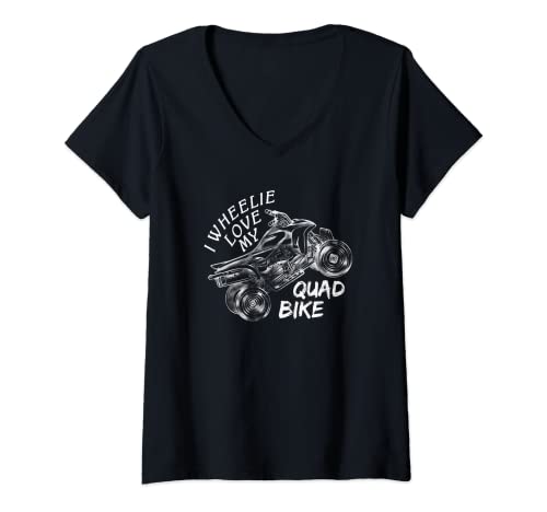 Mujer I Wheelie Love My Quad Bike - Adicto Motocross Racer Juego de palabras Camiseta Cuello V