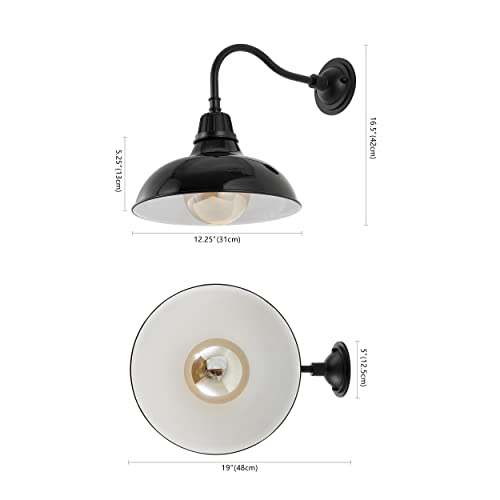 Image of JONATHAN Y 12.25 inch Black Farmhouse Industrial Outdoor Sconce, LED Gooseneck Wall Light for Porch, Metal Bowl Shade, Dimmable Vintage Exterior Fixture, LED Bulb Included (JYL7613B)