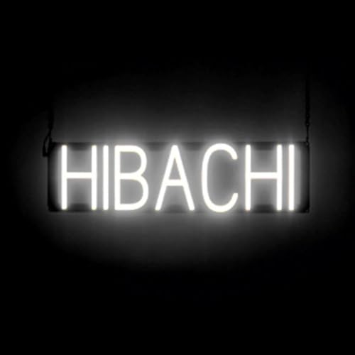 Image of SpellBrite LED Neon HIBACHI Sign for Business - White, 23 inch x 6 inch | Ultra-Bright Click-Together Signage for Restaurants, with Visibility from 500 Feet - 8 Animations, 6 Brightness Settings
