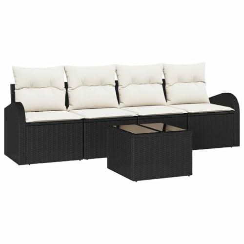 vidaXL Conjunto de sofá de jardín Negro 55 x 55 x 37 cm, Juego de Sofás Exterior, Muebles de Jardín Modernos, Diseño Modular, Ligero, Resistente al Sol, Lounge en Terraza