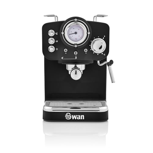 Swan SK22110BN Retro Espresso Coffee Machine with Milk Frother Steam Pressure Control 1.2L Detachable Water Tank 1100W Retro Black