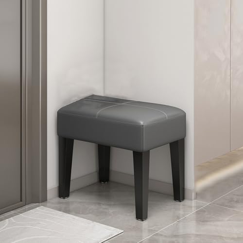 Taburete de maquillaje de cuero elegante con estructura de madera noble