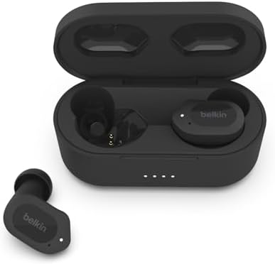 Belkin SOUNDFORM Play 完全ワイヤレスイヤホン Bluetooth 5.2 6mmドライバー 4マイク通話テクノロジー 通話ノイズリダクション 最大38時間音楽再生 防滴IPX5 ミッドナイトブラック AUC005btBK M
