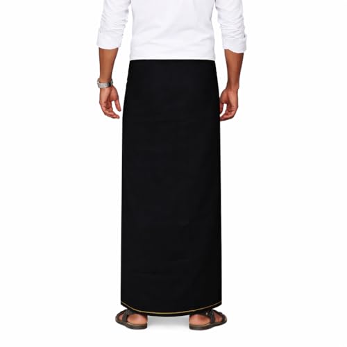 Image of Pure Cotton Dhoti for Men (1.28 x 1.87 m) | Solid Panchalu with Varied Small Color Border | Kerala Cotton Veshti, Khadi Dhoti | Lightweight Pooja & Temple Wear