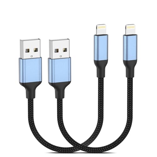 Cable de carga para iPhone de 6 pulgadas, paquete de 2 [certificado MFi] 0.5 pies USB A a Lightning cable de carga rápida trenzado corto para iPhone 14/13/12/11 Pro/XS/XR/X/8/7/6/Plus/iPad