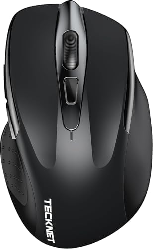 TECKNET Bluetooth Maus, Wiederaufladbare Maus Kabellos(BT 5.0/3.0 + 2.4G) | DREI Modi, 4800 DPI, Ergonomische Leise Funkmaus für Laptops, Mac OS, Android, Windows, Schwarz