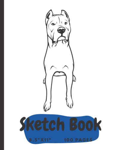 Dogo Argentino 8.5"x11" Sketch Book, 100 Blank Pages, Cropped Ears, Drawing, Dog Lovers (Blue)