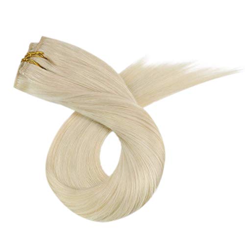 Clip in Hair Extensions 16inch Human Hair Clip in Extensions Blonde Hair Clip on Hair Extensions #60 Platinum Blonde Hair Extensions Clip in Hair Full Head Clip Ins