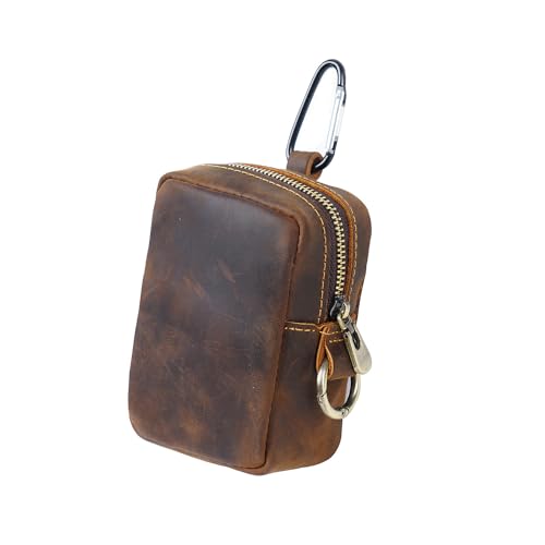 Crazy Horse Leather Coin Purse Retro Zipper Wallet Genuine Leather Coin Pouch for Men Small Leather Change Purse with Key Ring for Travel