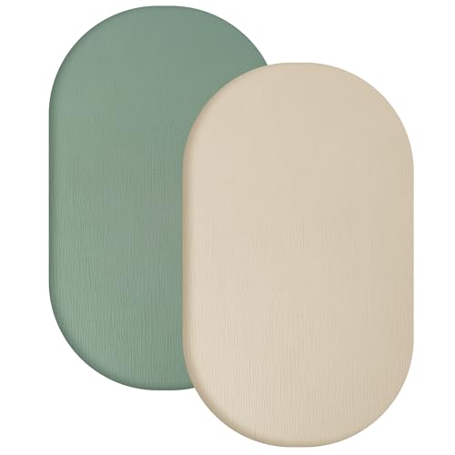 Yoofoss Juego de 2 Sábana Bajera Ajustable 42x82 cm 100% Algodón Muselina Sábanas Bajeras para Cuna Bebé Colchón Suave Protector (Beige Verde)