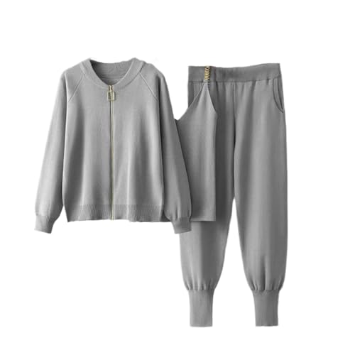 Women's Casual 3 Piece Knit Tracksuit Zipper Cardigan Jacket Sleeveless
