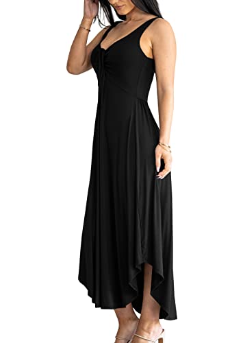 Image of Langwyqu Womens 2026 Summer Sleeveless Tank Dress Empire Waist Asymmetrical Flowy Casual Maxi Dresses