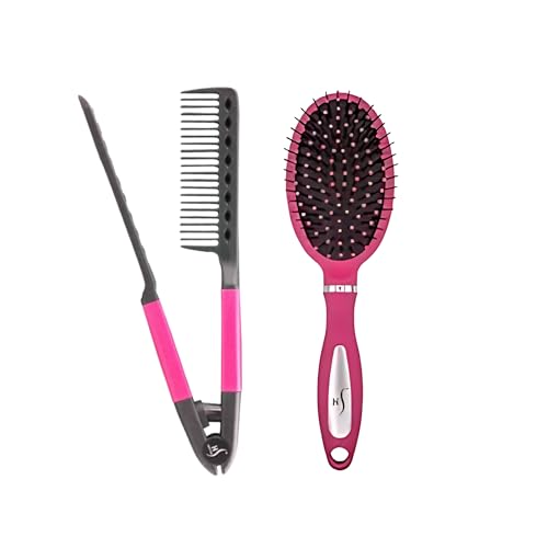 HerStyler Pink Straightening Comb & Pink Detangler Brush image 5