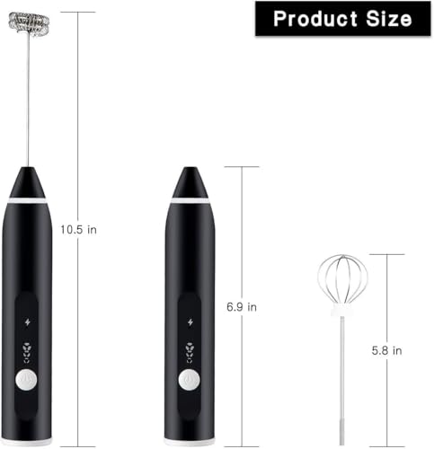 أداة خفق اللبن الكهربائية، قابلة لإعادة الشحن بمنفذ USB، مضرب يدوي للقهوة بـ 3 سرعات مع مضرب متعدد الألوان (أسود وأبيض)