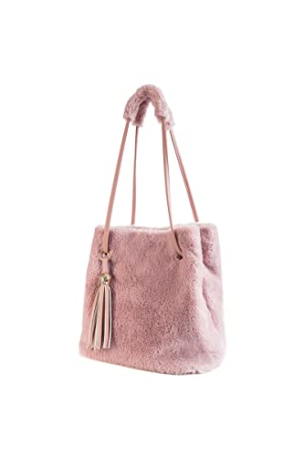 Ulisty Women Winter Faux Fur Shoulder Bag Plush Handbag Fluffy Bucket Bag Tassel Crossbody Bag pink