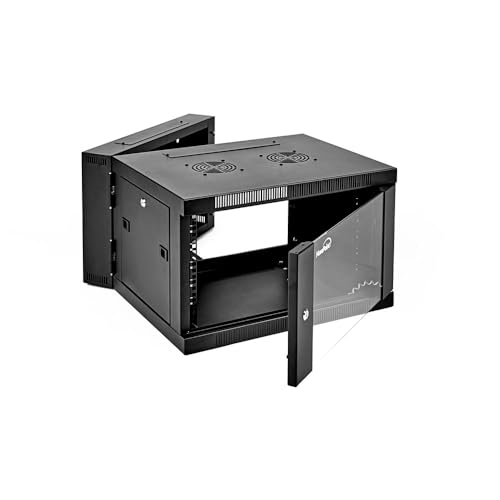 Image of NavePoint 6U Server Cabinet with Hinged Back - 21.6' Deep, 6U Server Rack Enclosure with Locking Glass Door, Wall Mount Rack with Removable Side Panels, Network Cabinet with 2 Fans, Pre-Assembled