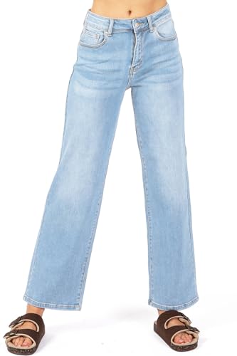 WAX JEAN Womens Juniors Straight Wide Leg Jeans Light Denim