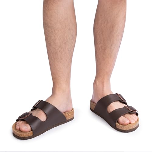 Image of FITORY Mens Sandals, Arch Support Slides with Adjustable Buckle Straps and Cork Footbed Size 7-14.5