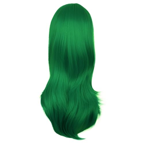 Image of MapofBeauty 24 Inch Long Side Bangs Wavy Curly Party Wig, Grass Green | 60 cm Cosplay Wig