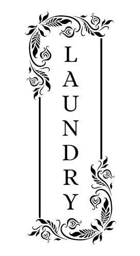 Imagnt Studio Vertical Laundry Decal/Sticker/Mural With Flower/Floral Pattern - Laundry Sign - Vinyl Wall Art Decal - Laundry Door Décor (Permanent Glossy Vinyl, Black, 36X14 Inches) #TOP1