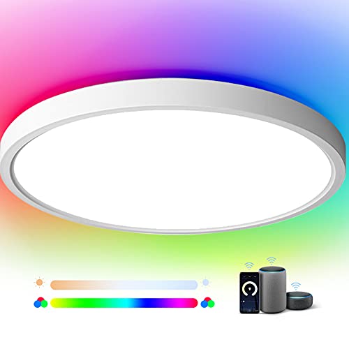 Ocioc 15.7Inch Led Ceiling Light Fixture Smart App Control Wifi,Work With Alexa Google Home 28W Flush Mount Ceiling Lights For Bedroom,Bathroom,Dining Room cover