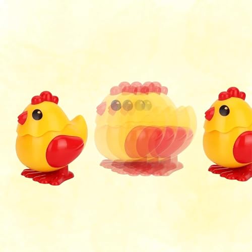 Image of Crackles Wind-Up Jumping Chicken Hen Toy | Key-Operated Crank Mini Hen For Babies | Spring Hopping Action |Crawling Walking Toy Set for Kids | Party Favor & Birthday Gift for Boys and Girls -Pack of 3