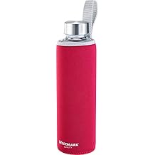 Westmark 5272226R Glass Water Bottle with Printed Cover 550 ml Glass/Silicone/Rubber, BPA-Free, Viva, Red/Silver/Clear