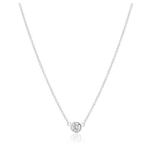 14k White Gold Bezel Set Solitaire Adjustable Pendant Necklace (1/4cttw, K-L Color, I2-I3 Clarity), 16" + 2" Extender