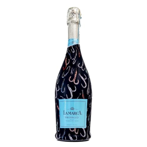 beaubottles Fishing Hooks Custom Wine Label Wrap for La Marca 750ml Champagne Bottle - Personalized Wine Bottle Labels for Weddings, Events & Gifting - Easy Shrink Application