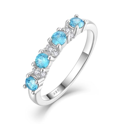 STARCHENIE 4-Stone Promise Ring for Her | 925 Sterling Silver Engagement Wedding Band | Stackable Eternity Ring Size 5-10