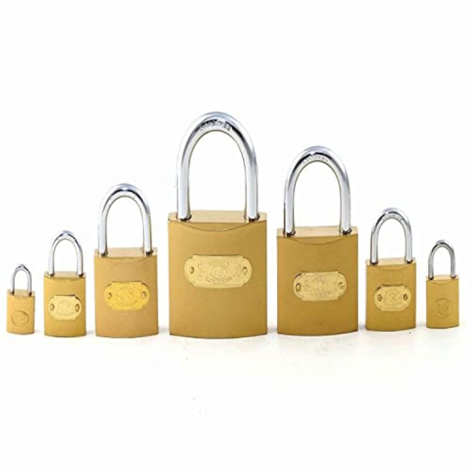 Pack of 6 Gold Color Rectangular Locks with Keys