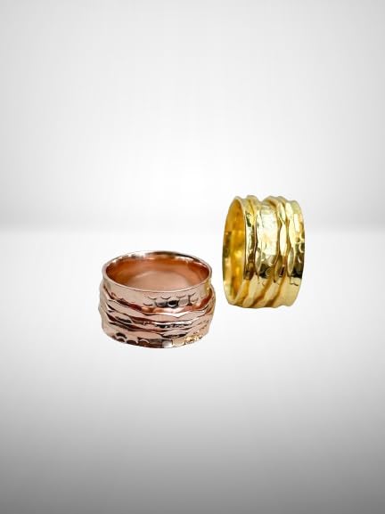 Miniatura 2 de Unique Spinner Ring Three Hammered Layer Designer Ring Copper Brass Handmade Meditation Ring Textured Band Worry Fidget Ring Boho Classic Spinner