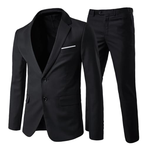 Allthemen Anzug Herren Anzug 2 Teilig Slim Fit Herrenanzug Hochzeit Anzüge Herren Modern Sakko für Business Schwarz(2 Knöpfe) M